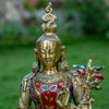 White Whale Tara Buddha Pure Bronze Statue with Coral, Turquoise and Lapis Stone Inlaid