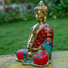 Amitabha Buddha Pure Bronze Statue with Coral, Turquoise and Lapis Stone Inlaid