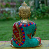 Amitabha Buddha Pure Bronze Statue with Coral, Turquoise and Lapis Stone Inlaid