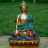 Shakyamuni Buddha Pure Bronze Statue with Coral, Turquoise and Lapis Stone Inlaid