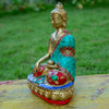 Shakyamuni Buddha Pure Bronze Statue with Coral, Turquoise and Lapis Stone Inlaid