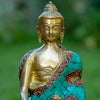 Shakyamuni Buddha Pure Bronze Statue with Coral, Turquoise and Lapis Stone Inlaid