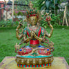 Chenrezig Buddha Pure Bronze Statue with Coral, Turquoise and Lapis Stone Inlaid
