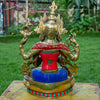 Chenrezig Buddha Pure Bronze Statue with Coral, Turquoise and Lapis Stone Inlaid