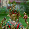 Chenrezig Buddha Pure Bronze Statue with Coral, Turquoise and Lapis Stone Inlaid