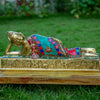 Sleeping or Reclining Buddha Pure Bronze Statue with Coral, Malachite and Lapis Stone Inlaid