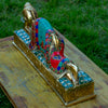 Sleeping or Reclining Buddha Pure Bronze Statue with Coral, Malachite and Lapis Stone Inlaid