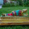 Sleeping or Reclining Buddha Pure Bronze Statue with Coral, Malachite and Lapis Stone Inlaid