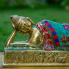 Sleeping or Reclining Buddha Pure Bronze Statue with Coral, Malachite and Lapis Stone Inlaid