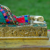 Sleeping or Reclining Buddha Pure Bronze Statue with Coral, Malachite and Lapis Stone Inlaid