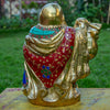 Lauging Buddha Pure Bronze Statue with Coral, Turquoise and Lapis Stone Inlaid