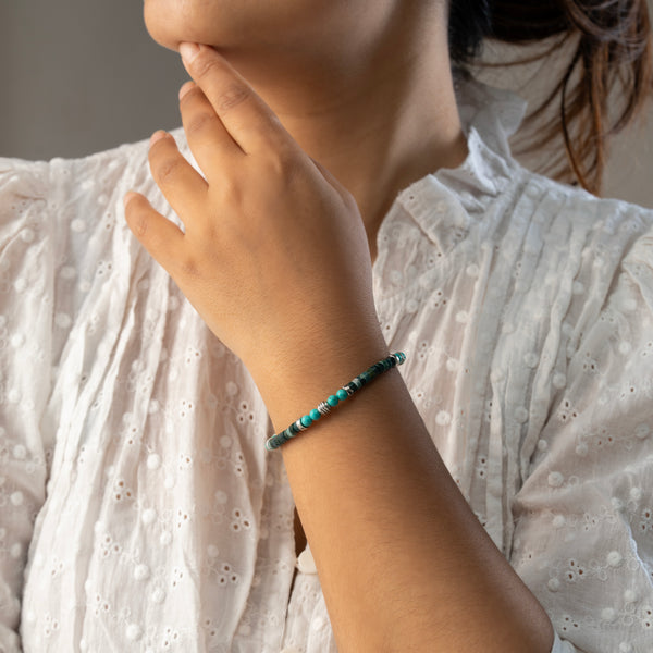 Moss Agate & Tibetan Turquoise Heishi Beads Bracelet