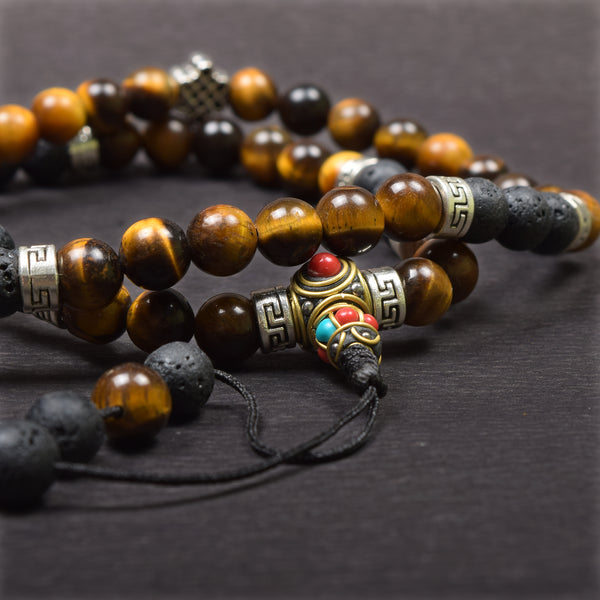 Lava Stone with Tiger Eye Endless Knot Mala – Art Of Tibet