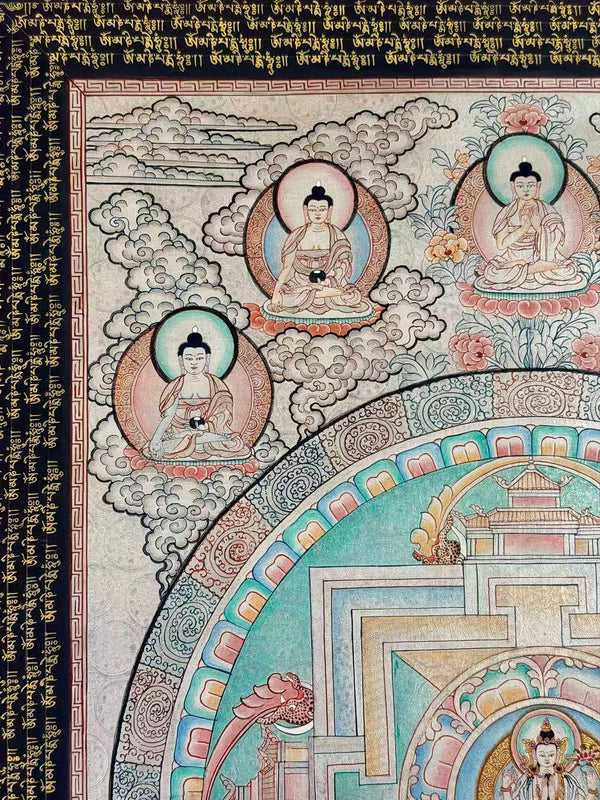 Chenrezig Mandala Silver Thangka