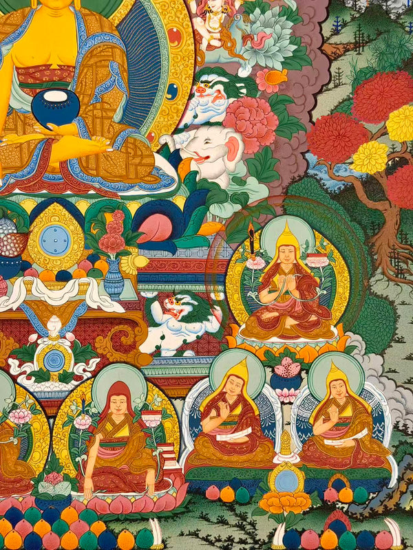Shakyamuni Buddha and the 17 Great Scholars Thangka
