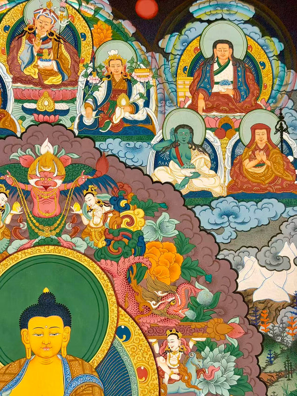 Shakyamuni Buddha and the 17 Great Scholars Thangka