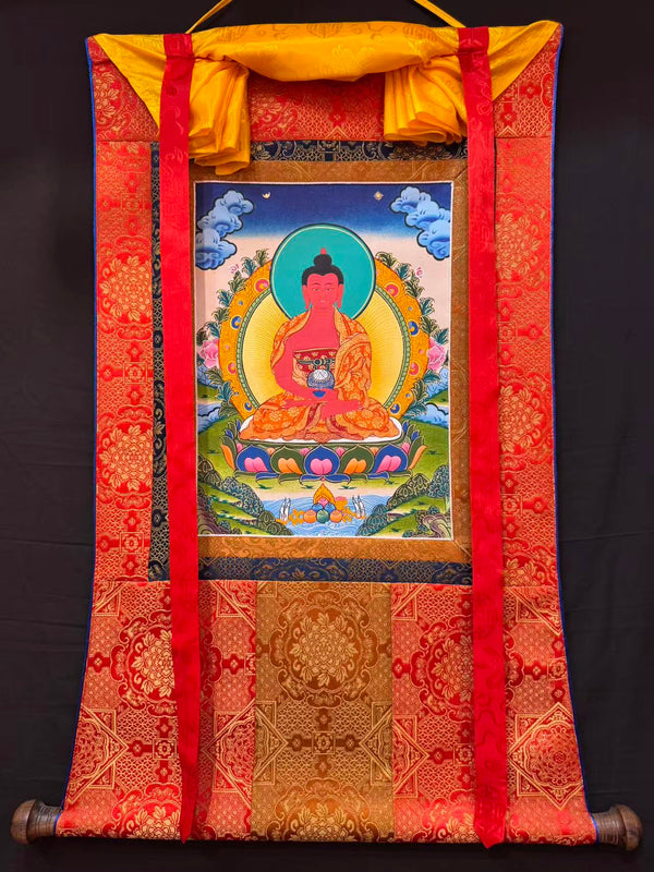 Amitabha Buddha Thangka - Silk Framed
