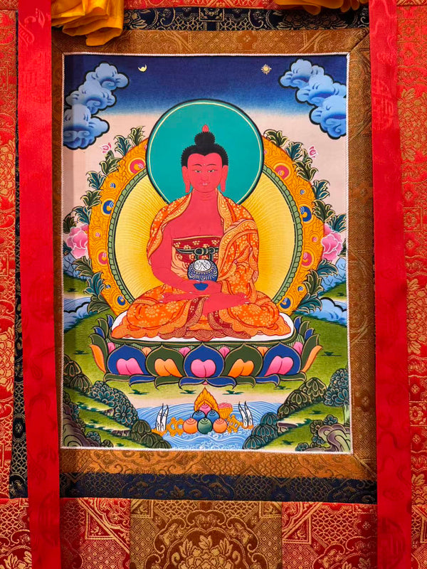 Amitabha Buddha Thangka - Silk Framed