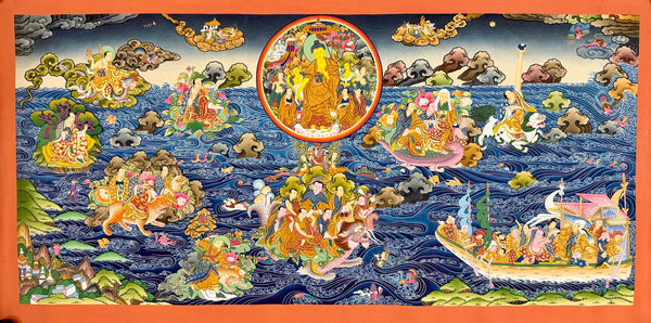 Water Buddha with 16 Arhats Large Thangka
