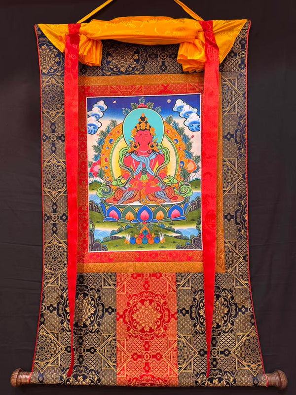 Amitayus Buddha Tibetan Thangka Painting - Silk Framed