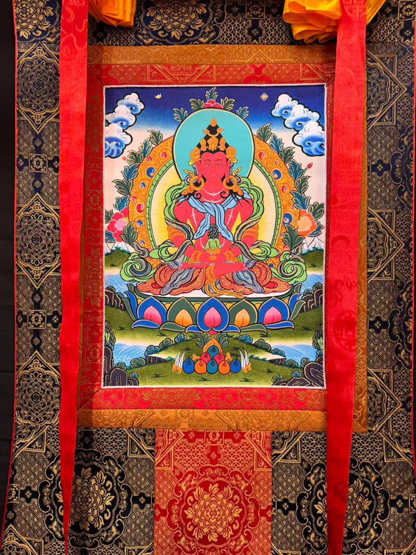 Amitayus Buddha Tibetan Thangka Painting - Silk Framed