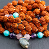 Rudraksha Mala with Labradorite Pendant