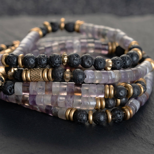 Amethyst & Lava Stone Heishi Beads Mala - Art Of Tibet