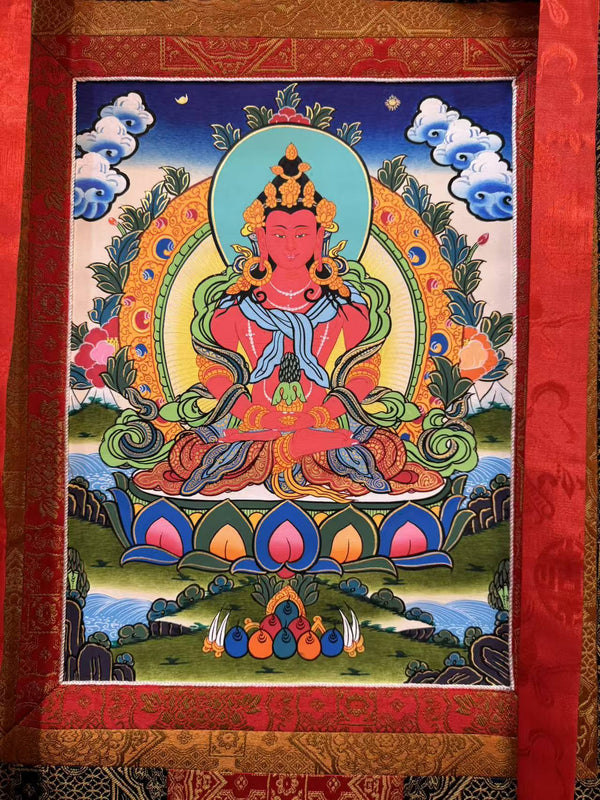 Amitayus Buddha Tibetan Thangka Painting - Silk Framed - Art Of Tibet