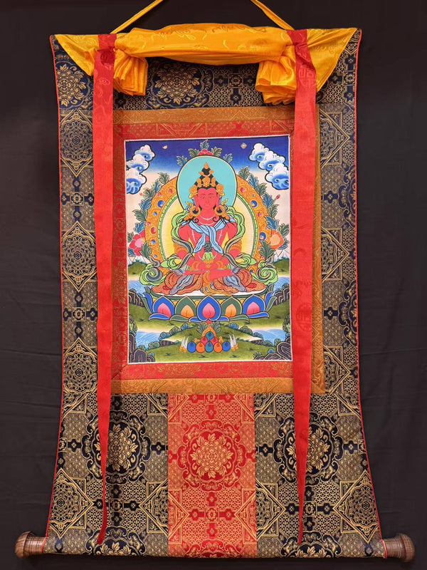 Amitayus Buddha Tibetan Thangka Painting - Silk Framed - Art Of Tibet