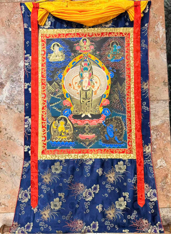 Avalokiteshvara Thangka Painting - Silk Framed - Art Of Tibet
