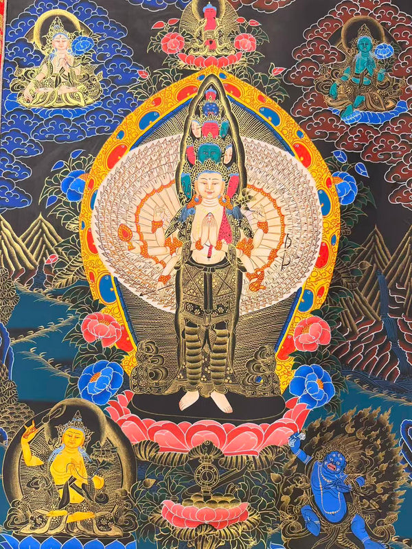 Avalokiteshvara Thangka Painting - Silk Framed - Art Of Tibet