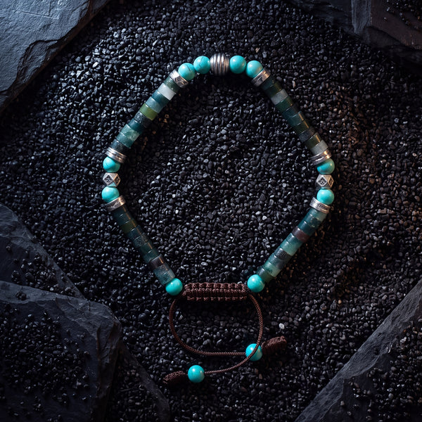 Moss Agate & Tibetan Turquoise Heishi Beads Bracelet