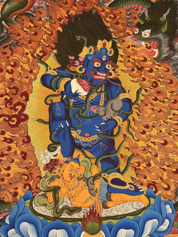 Black Jambala Masterpiece Large Thangka - Art Of Tibet