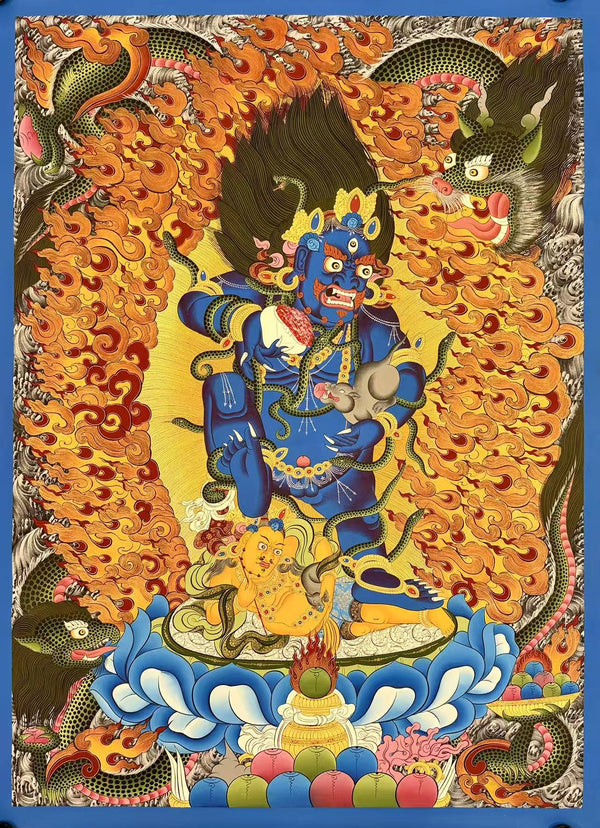 Black Jambala Masterpiece Large Thangka - Art Of Tibet