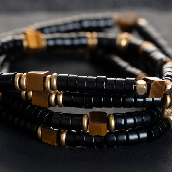 Black Onyx & Tiger Eye Heishi Beads Mala - Art Of Tibet