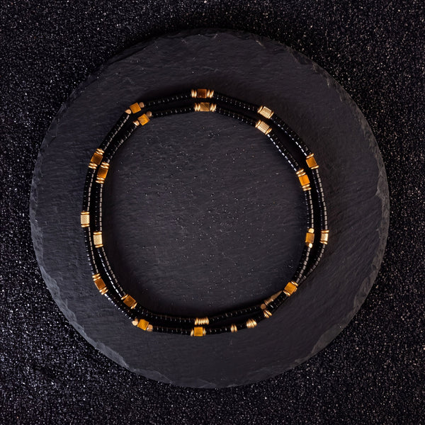 Black Onyx & Tiger Eye Heishi Beads Mala - Art Of Tibet