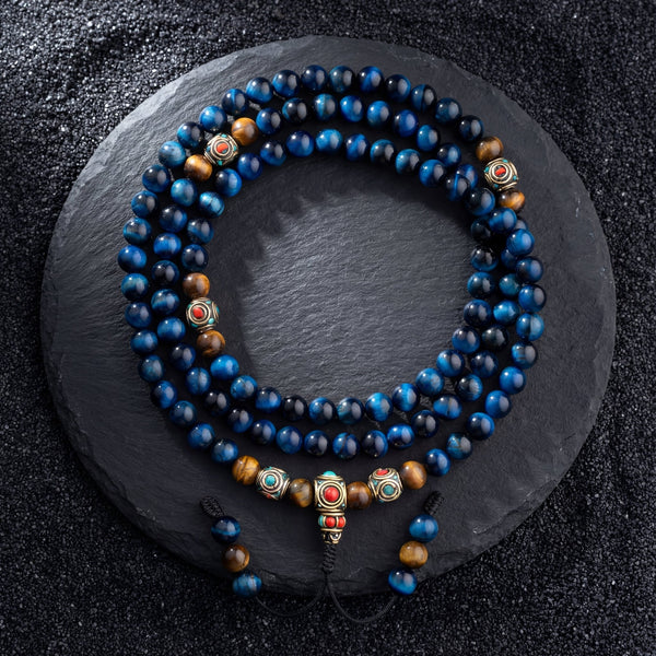 Blue Tiger Eye Mala - Art Of Tibet