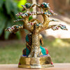 Buddha Sitting Under Tree Of Life Bronze Statue with Stone Inlaid - Art Of Tibet