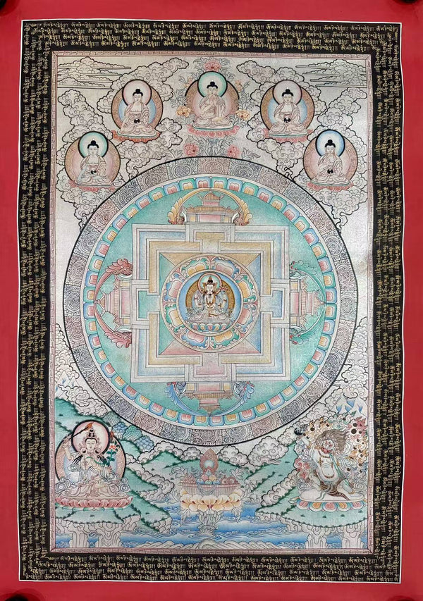 Chenrezig Mandala Silver Thangka - Art Of Tibet