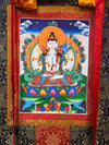 Chenrezig Thangka Painting - Silk Framed - Art Of Tibet