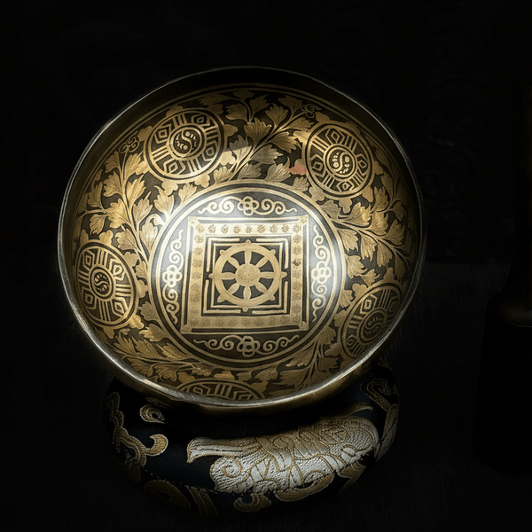 Dharma Chakra Carved Singing Bowl - Art Of Tibet