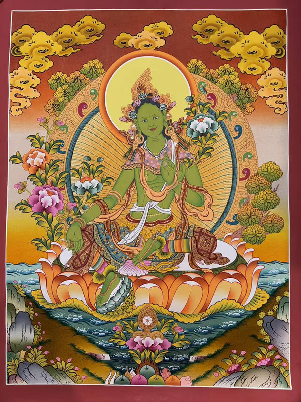 Green Tara Thangka - Art Of Tibet