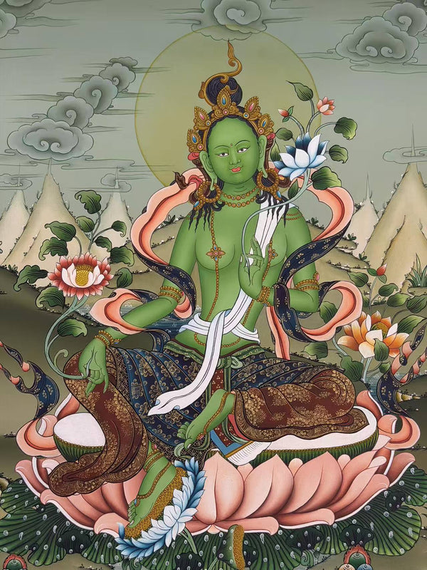 Green Tara Thangka - Art Of Tibet