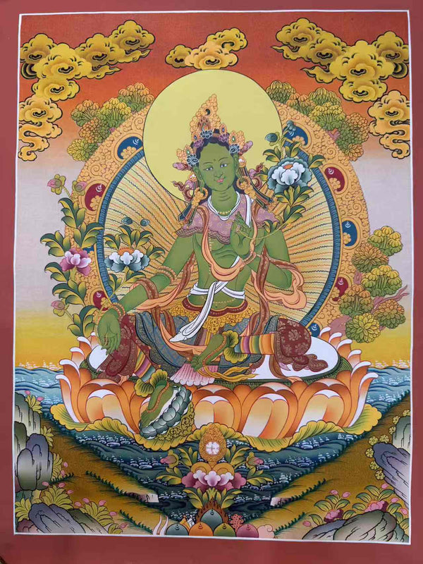 Green Tara Thangka - Art Of Tibet
