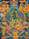 Green Tara Thangka - Silk Framed - Art Of Tibet