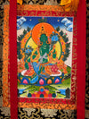 Green Tara Thangka - Silk Framed - Art Of Tibet