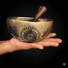 Green Tara with Eight Auspicious Symbols & Fengshui Fish Carved Singing Bowl - Art Of Tibet