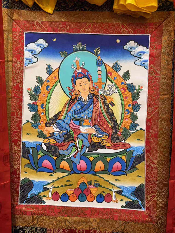 Guru Rinpoche Padmasambhava Thangka - Silk Framed - Art Of Tibet