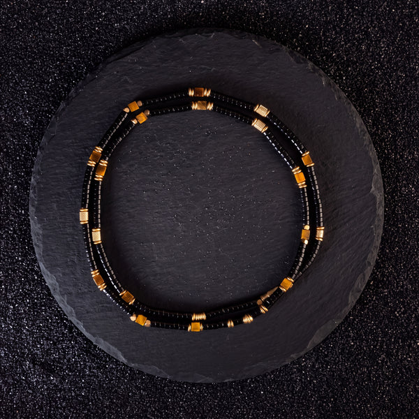 Black Onyx & Tiger Eye Heishi Beads Mala