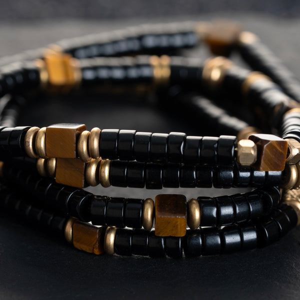 Black Onyx & Tiger Eye Heishi Beads Mala